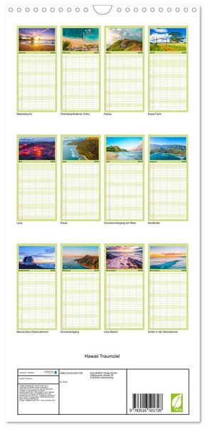 Produktbild: Familienplaner 2026 - Hawaii Traumziel mit 5 Spalten (Wandkalender, 21 x 45 cm) CALVENDO