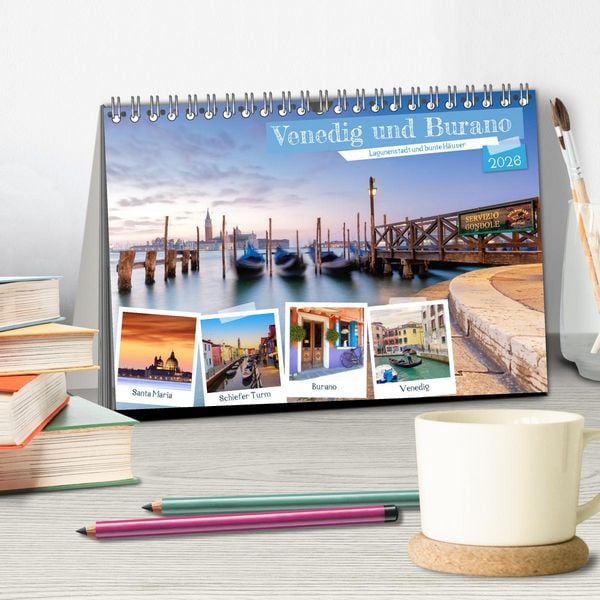Produktbild: Venedig und Burano - Lagunenstadt und bunte H&auml;user (Tischkalender 2026 DIN A5 quer), CALVENDO Monatskalender