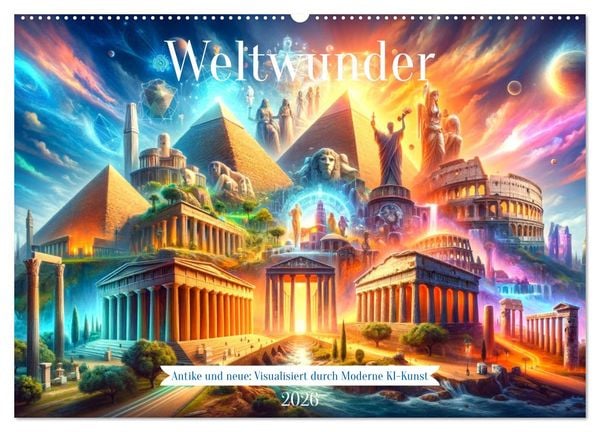 Produktbild: Weltwunder: Antike und neue: Visualisiert durch Moderne KI-Kunst (Wandkalender 2026 DIN A2 quer), CALVENDO Monatskalender