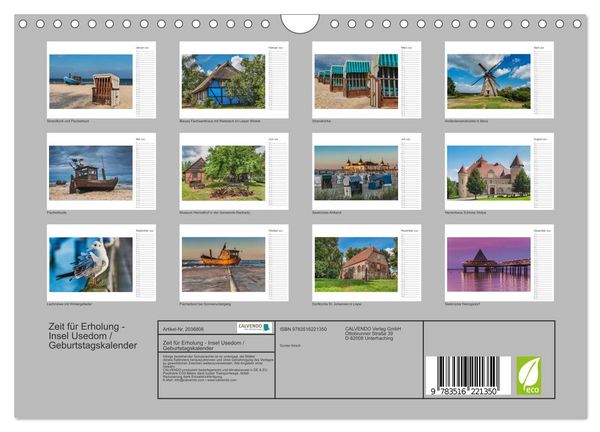 Produktbild: Zeit f&uuml;r Erholung - Insel Usedom / Geburtstagskalender (Wandkalender 2026 DIN A4 quer), CALVENDO Monatskalender