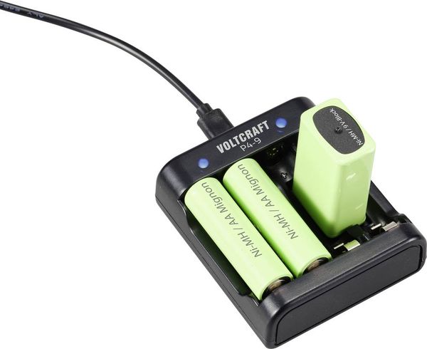 Produktbild: VOLTCRAFT P4-9 Rundzellen-Ladeger&auml;t NiMH Micro (AAA), Mignon (AA), 9V Block