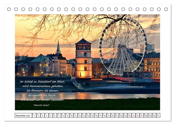 Produktbild: D&uuml;sseldorfer Ansichten mit Zitaten von Heinrich Heine (Tischkalender 2026 DIN A5 quer), CALVENDO Monatskalender