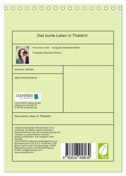 Produktbild: Das bunte Leben in Thailand (Tischkalender 2026 DIN A5 hoch), CALVENDO Monatskalender