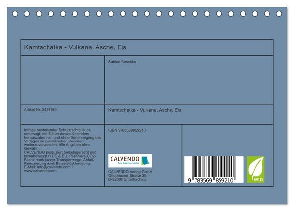 Produktbild: Kamtschatka - Vulkane, Asche, Eis (Tischkalender 2027 DIN A5 quer), CALVENDO Monatskalender