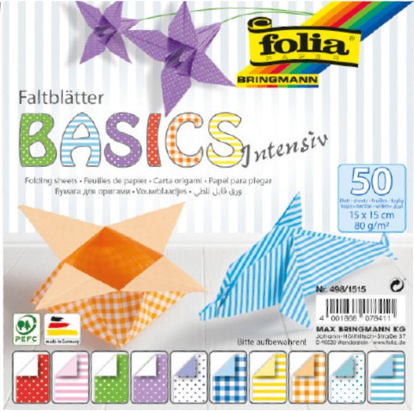 Folia Faltblätter BASIC INTENSIV 80g/m², 15x15cm, 50 Blatt, 10 Motive sortiert