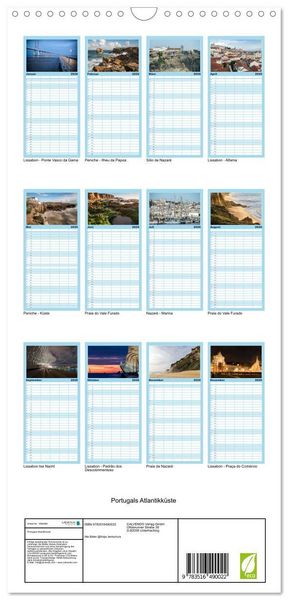 Produktbild: Familienplaner 2026 - Portugals Atlantikk&uuml;ste mit 5 Spalten (Wandkalender, 21 x 45 cm) CALVENDO