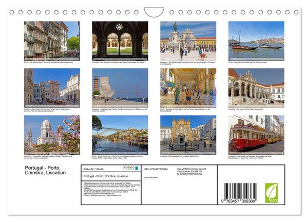 Produktbild: Portugal - Porto, Coimbra, Lissabon (Wandkalender 2026 DIN A4 quer), CALVENDO Monatskalender