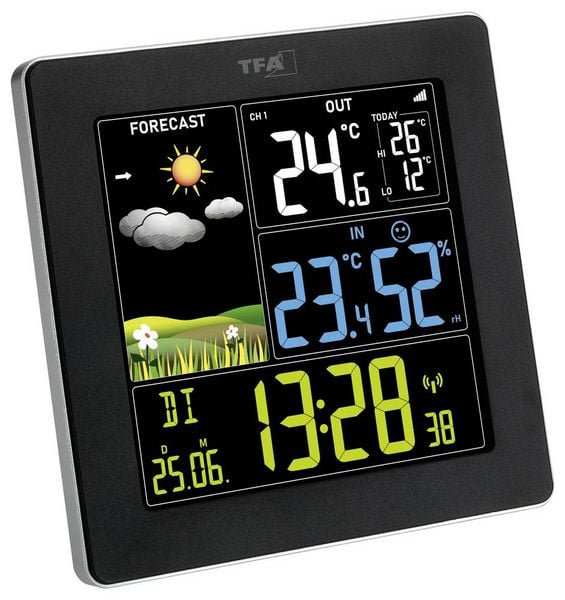 Produktbild: TFA Dostmann Funk-Wetterstation mit Farbdisplay SUN 2 35.1174.01 Funk-Wetterstation Vorhersage f&uuml;r 12 bis 24 Stunden Anzahl Sensoren max. 3 St.