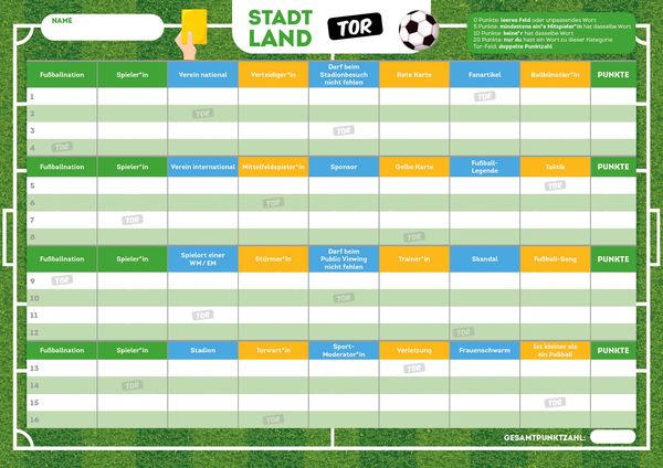 Stadt Land Tor – Gioco Di Quiz Sul Calcio In Edizione Speciale – 50 Fogli DIN A4 – Regalo Per Tifosi E Giocatori