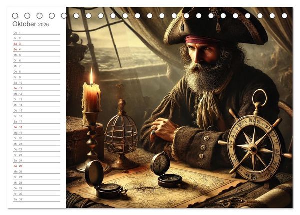 Produktbild: KI Piraten - Abenteuer der Seer&auml;uber auf hoher See (Tischkalender 2026 DIN A5 quer), CALVENDO Monatskalender