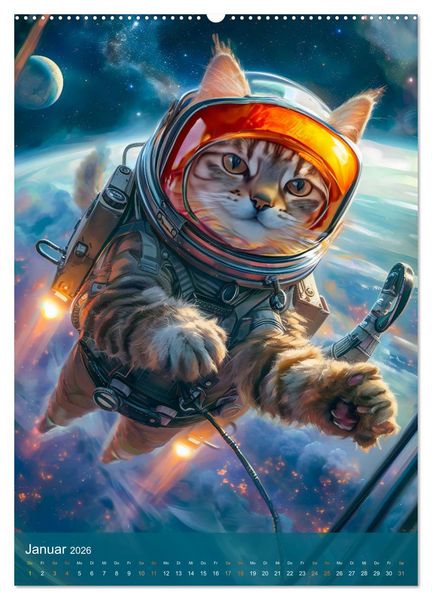 Produktbild: Katzen im All - Katzenastronauten im Kosmos (Wandkalender 2026 DIN A2 hoch), CALVENDO Monatskalender