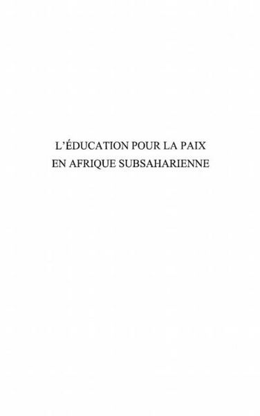 Produktbild: L'education pour la paix en Afrique subsaharienne