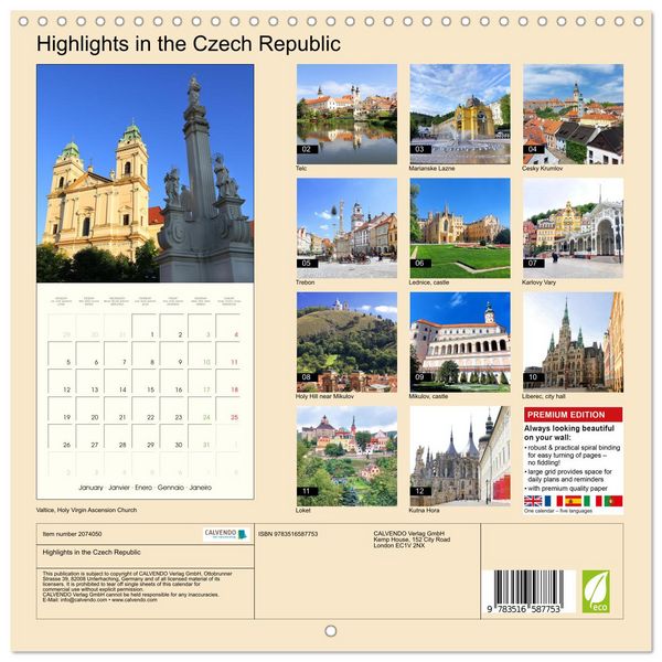 Produktbild: Highlights in the Czech Republic (Wall Calendar 2026 12 &times; 12 Inch) CALVENDO 12 Month Wall Calendar