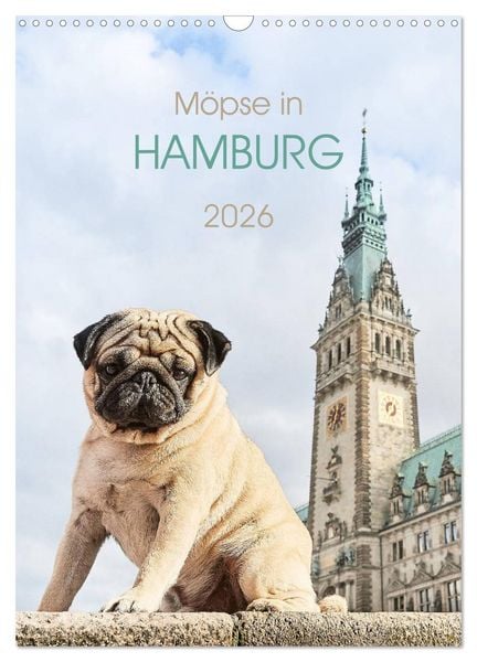 Möpse in Hamburg (Wandkalender 2026 DIN A3 hoch), CALVENDO Monatskalender