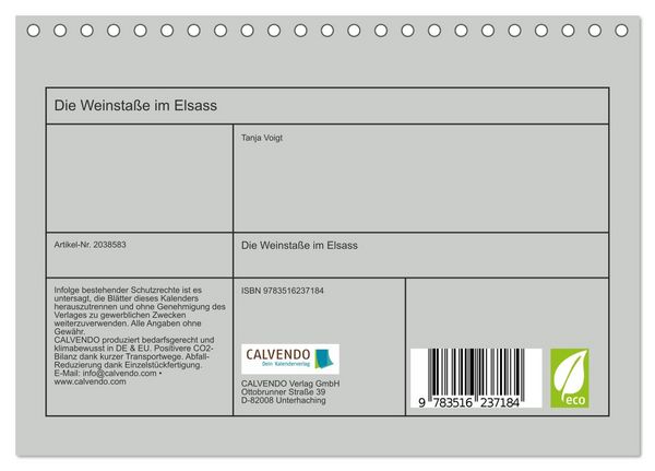 Produktbild: Die Weinsta&szlig;e im Elsass (Tischkalender 2026 DIN A5 quer), CALVENDO Monatskalender