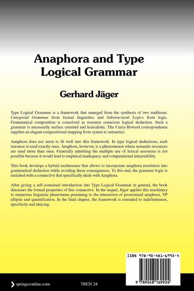 Produktbild: Anaphora and Type Logical Grammar