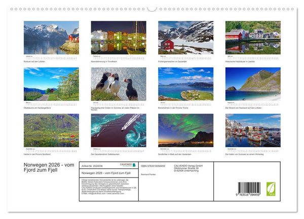 Produktbild: Norwegen 2026 - vom Fjord zum Fjell (hochwertiger Premium Wandkalender 2026 DIN A2 quer), Kunstdruck in Hochglanz