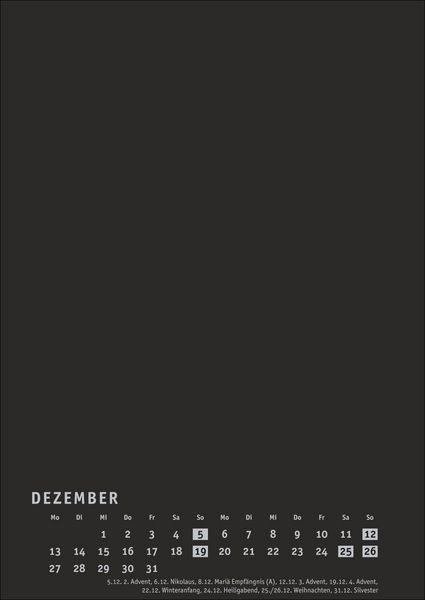 Produktbild: Premium-Bastelkalender schwarz A4 2027
