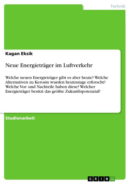 Produktbild: Neue Energietr&auml;ger im Luftverkehr