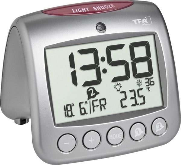 Produktbild: TFA Dostmann 60.2559.54 Funk Wecker Grau Alarmzeiten 2 2 Timerzeiten