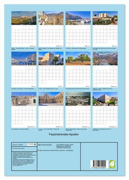 Produktbild: Faszinierendes Apulien (Wandkalender 2026 DIN A3 hoch), CALVENDO Monatskalender