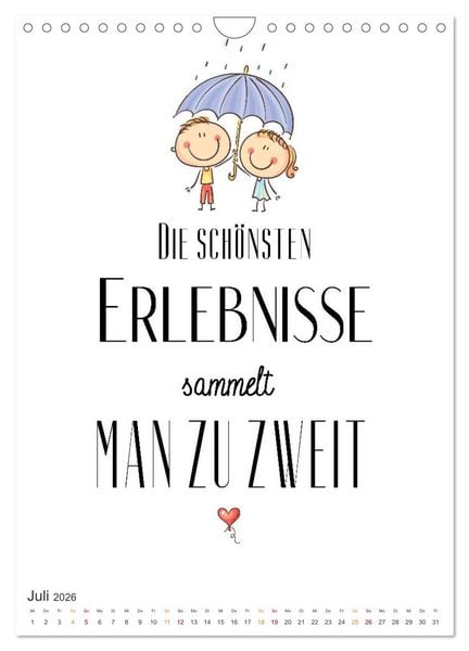 Produktbild: Liebesspr&uuml;che (Wandkalender 2026 DIN A4 hoch), CALVENDO Monatskalender
