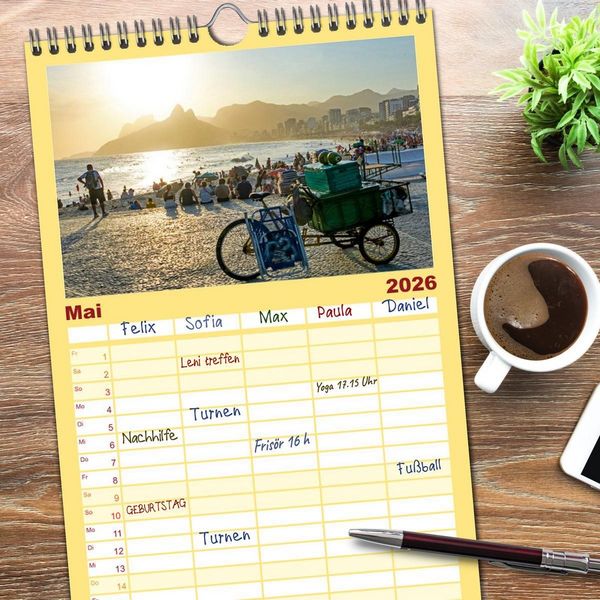 Produktbild: Familienplaner 2026 - An Rio's Str&auml;nden mit 5 Spalten (Wandkalender, 21 x 45 cm) CALVENDO