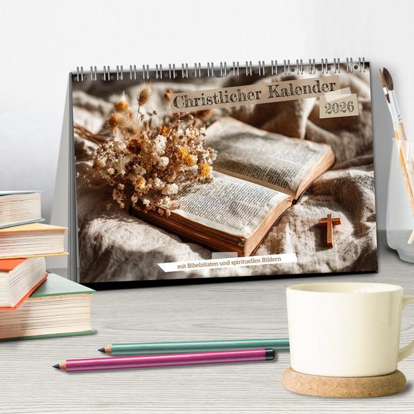 Produktbild: Christlicher Kalender mit Bibelzitaten und spirituellen Bildern (Tischkalender 2026 DIN A5 quer), CALVENDO Monatskalender
