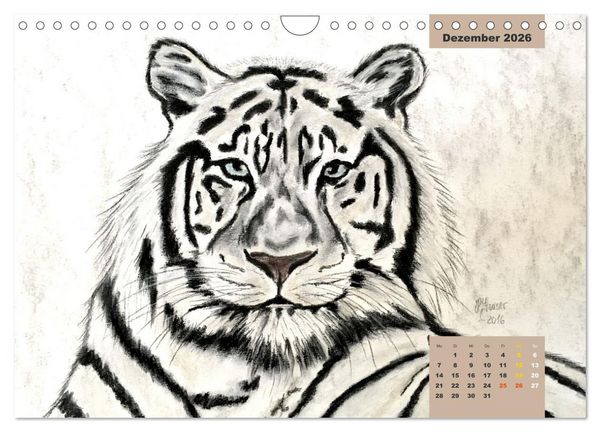Produktbild: PortraiTierART Gro&szlig;katzen - Wundervolle Portraitzeichnungen (Wandkalender 2026 DIN A4 quer), CALVENDO Monatskalender