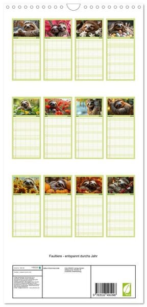 Produktbild: Familienplaner 2026 - Faultiere - entspannt durchs Jahr mit 5 Spalten (Wandkalender, 21 x 45 cm) CALVENDO