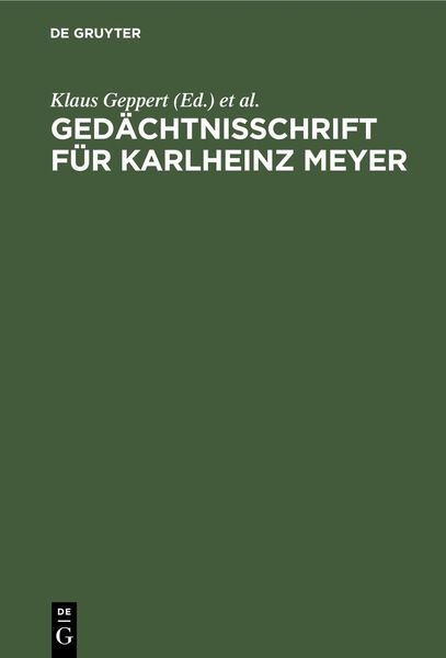 Produktbild: Ged&auml;chtnisschrift f&uuml;r Karlheinz Meyer