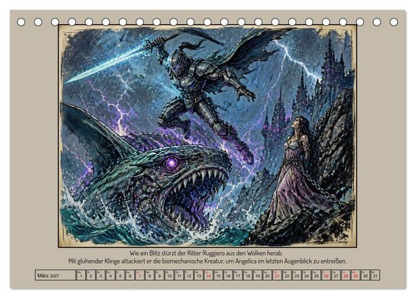 Produktbild: Ritter Roland in der Cyberwelt: Orlando furioso im Cyberpunk-Stil (Tischkalender 2027 DIN A5 quer), CALVENDO Monatskalender