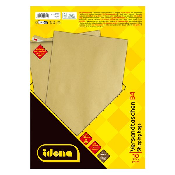 Produktbild: Idena Versandtaschen ohne Fenster haftklebend 90g/m&sup2; braun DIN B4 10 St&uuml;ck