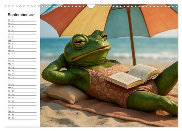 Produktbild: Frosch am Strand - Sommer, Sonne, gr&uuml;ne Haut (Wandkalender 2026 DIN A3 quer), CALVENDO Monatskalender