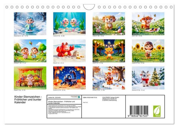 Produktbild: Kinder‑Sternzeichen - Fr&ouml;hlicher und bunter Kalender (Wandkalender 2027 DIN A4 quer), CALVENDO Monatskalender