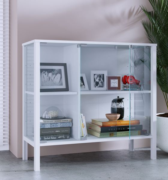 Produktbild: Glasvitrine Jensol mit ESG Glas Kommode stehend
