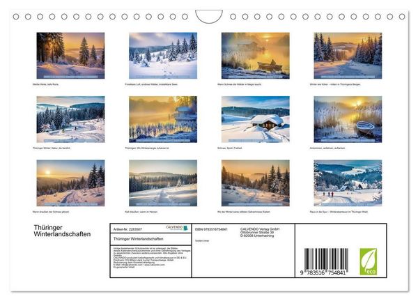 Produktbild: Th&uuml;ringer Winterlandschaften (Wandkalender 2027 DIN A4 quer), CALVENDO Monatskalender