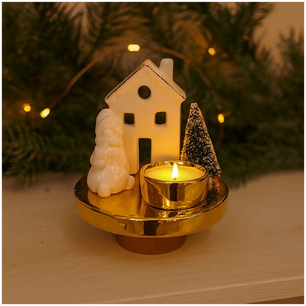 Produktbild: HTI-Living Teelichthalter mit Haus, Schneemann und Baum Teelichthalter mit Haus, Schneemann und Baum