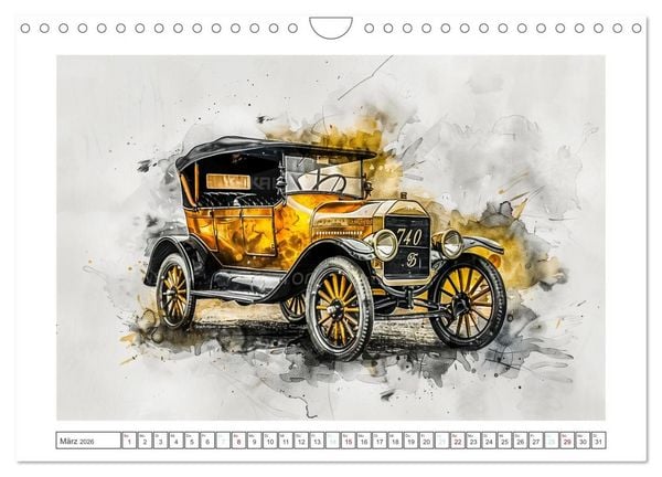Produktbild: Aquarell Oldtimer (Wandkalender 2026 DIN A4 quer), CALVENDO Monatskalender