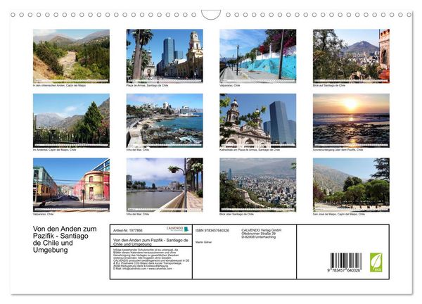 Produktbild: Von den Anden zum Pazifik - Santiago de Chile und Umgebung (Wandkalender 2026 DIN A3 quer), CALVENDO Monatskalender