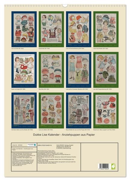Produktbild: Dukke Lise Kalender - Anziehpuppen aus Papier (Wandkalender 2026 DIN A2 hoch), CALVENDO Monatskalender