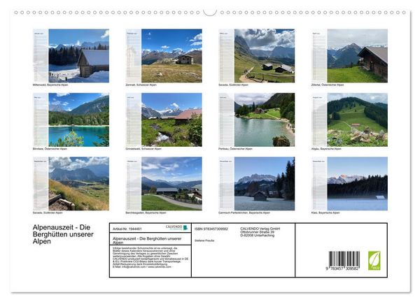 Produktbild: Alpenauszeit - Die Bergh&uuml;tten unserer Alpen (hochwertiger Premium Wandkalender 2026 DIN A2 quer), Kunstdruck in Hochglanz