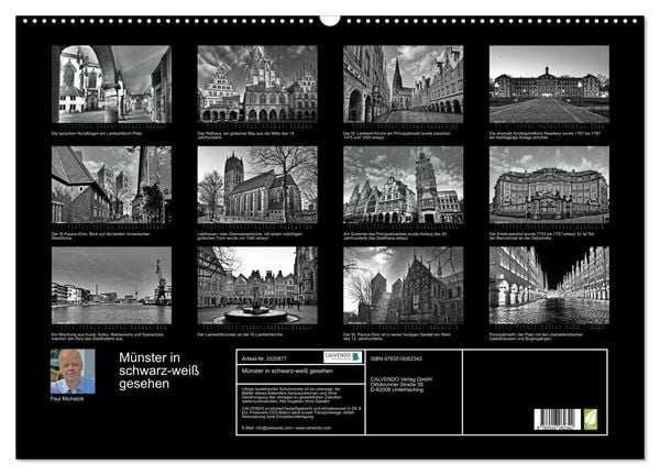 Produktbild: M&uuml;nster in schwarz-wei&szlig; gesehen (Wandkalender 2026 DIN A2 quer), CALVENDO Monatskalender