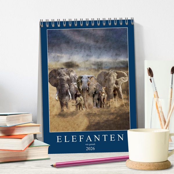 Produktbild: Elefanten - wie gemalt (Tischkalender 2026 DIN A5 hoch), CALVENDO Monatskalender