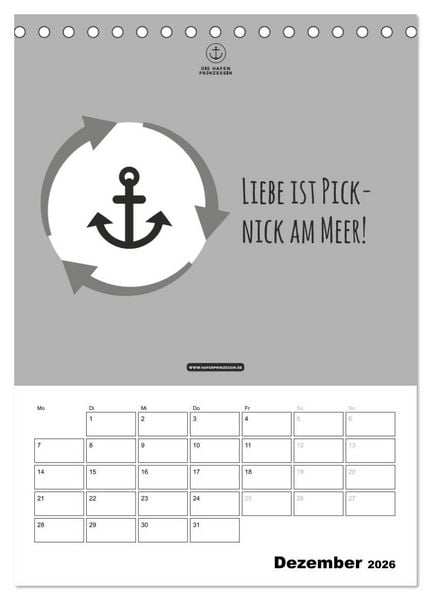Produktbild: hafenprinzessin: Ankertr&auml;ume & Meer - Der moderne Zitate-Wandkalender f&uuml;r maritime Lebensmomente! (Tischkalender 2026 DIN A5 hoch), CALVENDO Monatskalender