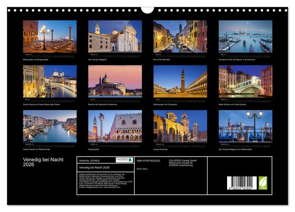 Produktbild: Venedig bei Nacht 2026 (Wandkalender 2026 DIN A3 quer), CALVENDO Monatskalender