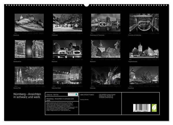 Produktbild: N&uuml;rnberg - Ansichten in schwarz und wei&szlig; (hochwertiger Premium Wandkalender 2026 DIN A2 quer), Kunstdruck in Hochglanz