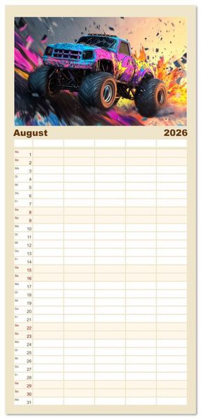 Produktbild: Familienplaner 2026 - Die Macht der Monstertrucks mit 5 Spalten (Wandkalender, 21 x 45 cm) CALVENDO