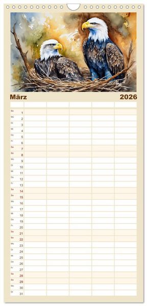 Produktbild: Familienplaner 2026 - Wei&szlig;kopfseeadler - Majest&auml;tische V&ouml;gel mit 5 Spalten (Wandkalender, 21 x 45 cm) CALVENDO