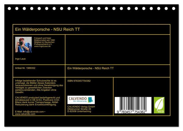 Produktbild: Ein W&auml;lderporsche - NSU Reich TT (Tischkalender 2026 DIN A5 quer), CALVENDO Monatskalender